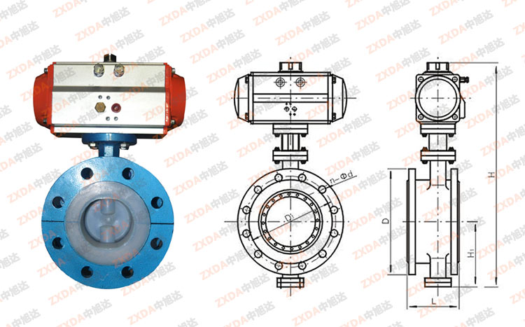气动法兰衬氟蝶阀结构图