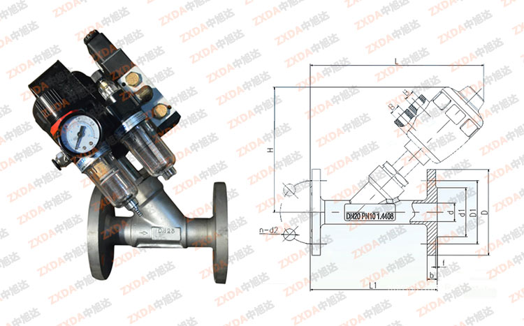 气动法兰角座阀结构图