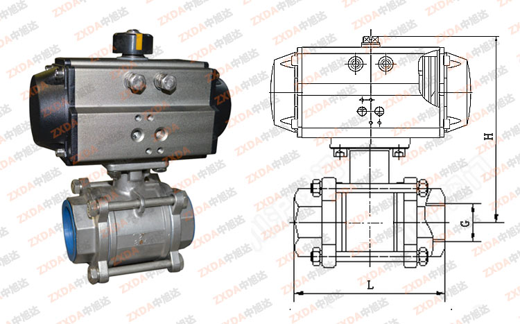 气动三片式球阀结构图
