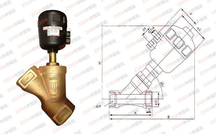 气动黄铜角座阀结构图