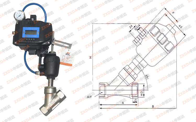 气动调节角座阀结构图