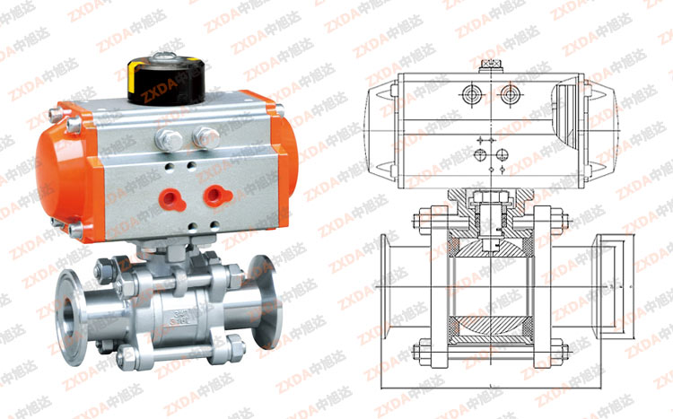 气动三片式快装球阀