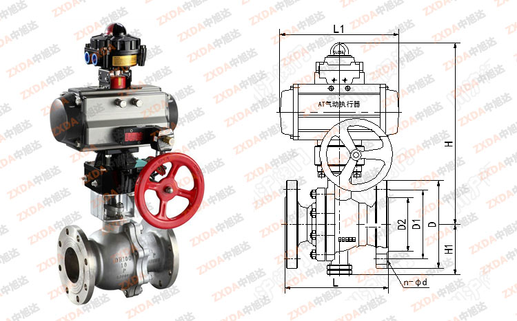 气动带手动球阀结构图